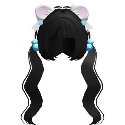 ♡ black hime wavy pigtails w bijou ears
