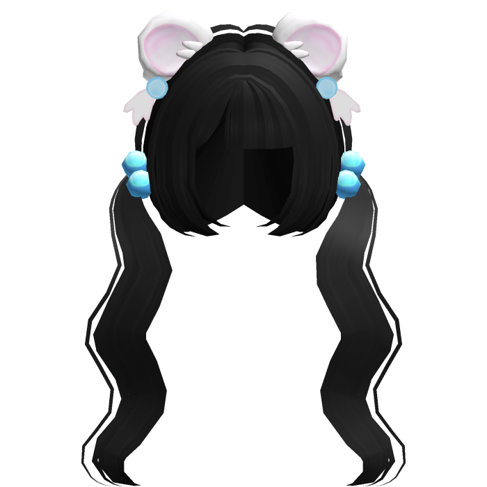 ♡ black hime wavy pigtails w bijou ears