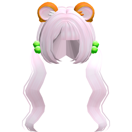 ♡ light pink hime wavy pigtails w hamtaro ears