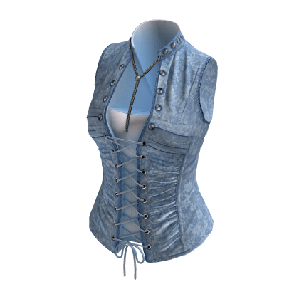 Vintage Corset Vest w/ Lace Up & Buttons (Blue)