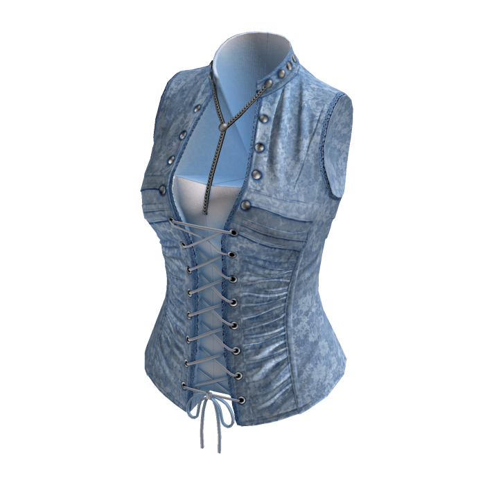 Vintage Corset Vest w/ Lace Up & Buttons (Blue)