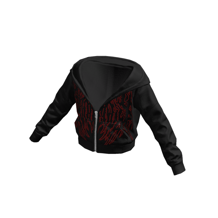 Half Zipped Up Hoodie Black Red Print