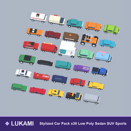Stylized Car Pack x30 Low Poly Sedan SUV Sports