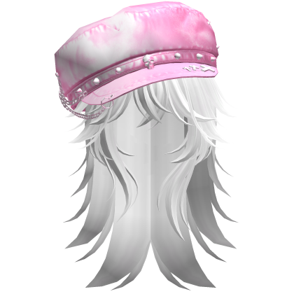 White&Pink Kawaii Wolfcut Hair w/ Spiked Barret Roblox item