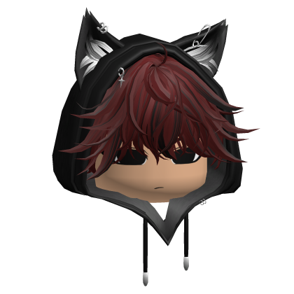 Messy Emo Hair w/ Cute Cat Hood (Red&Black) Roblox item