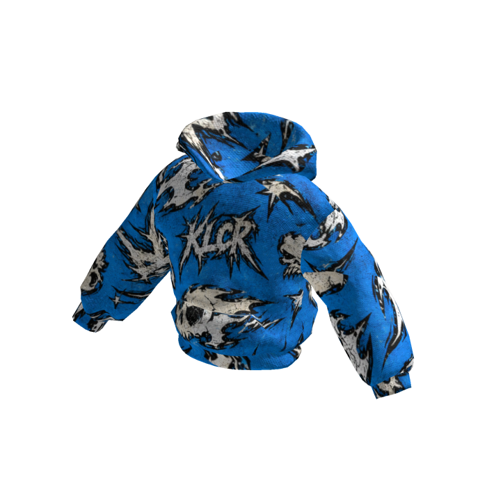 [Y2K] Blue White Skull Graffiti Hoodie