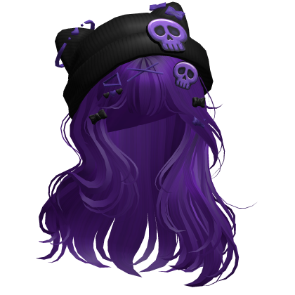 Lush Straight Hair w/ Skull Beanie (Purple) Roblox item