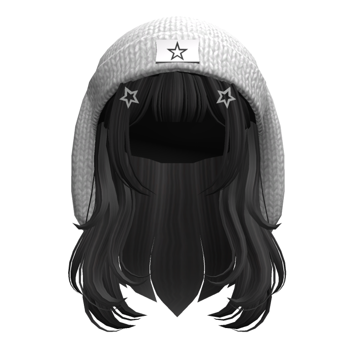 Bunny Ears Beanie w Black Long Hair w Stars