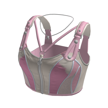 Y2K Cyber Zip Crop Top w/ Buckle Straps (Pink)