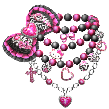 Agejo Gyaru Zebra Bow Pearl Necklace Black Pink