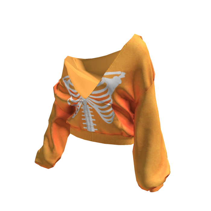 Skeleton Pullover Baggy Hoodie Orange&White