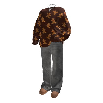 Posed Brown Off-shoulder Sweater Jeans Outfit thumbnail