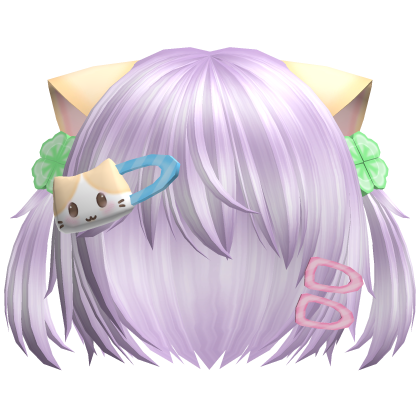 ♡ kawaii short purple cat hair w pigtails n clip