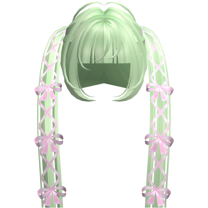 ♱ Light Green Goth Royal Pigtails w Pink Bow Roblox item