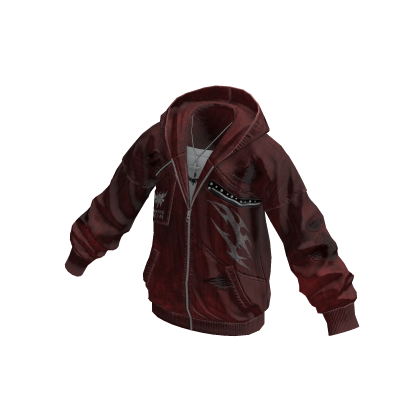 Y2K Distressed Studded Zip-Up Hoodie (Red) thumbnail