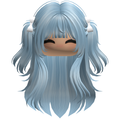 Long wavy girl hair pigtails w bows (Sky Blue) Roblox item