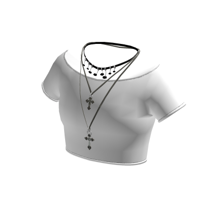 White Crop Top w/ Choker & Layered Cross Necklaces thumbnail