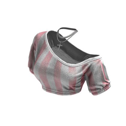 Cozy Off Shoulder Striped Top Necklace (PinkWhite)
