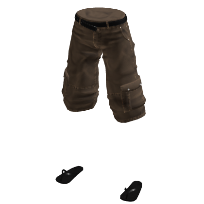 Baggy Thrifted Cargos w/ Flip Flops (Brown)