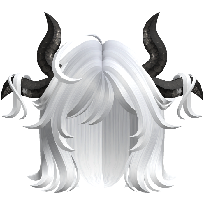 Short messy white hair w/ horns