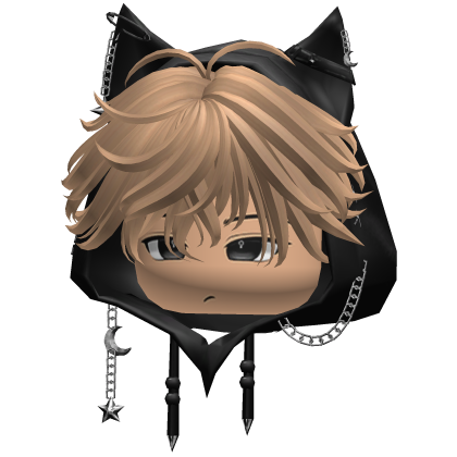Cute Black Blonde Em hair Y2K cat-ear hoodie anime Roblox item