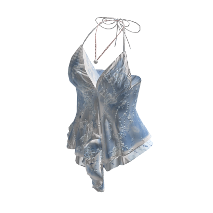 Coquette Satin Lace Cami Top w/ Necklace (Blue)