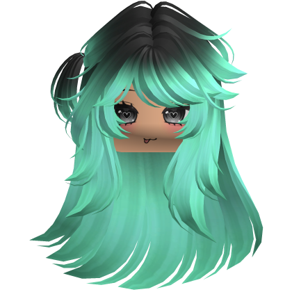 Fluffy long Cute black and Teal Y2K emo hair Roblox item
