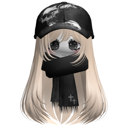 ♡ cute moe girl with emo skull hat + scarf