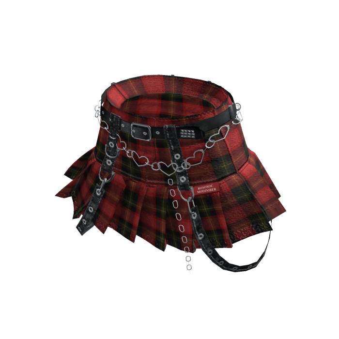 Heart Chain Denim Pleated Skirt (Red Plaid)