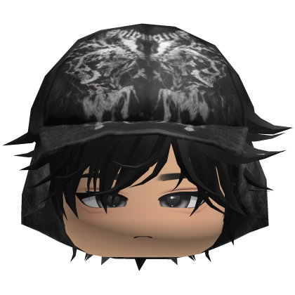 Emo Anime Spikey Boy Hair w/ Black Hat (Black)