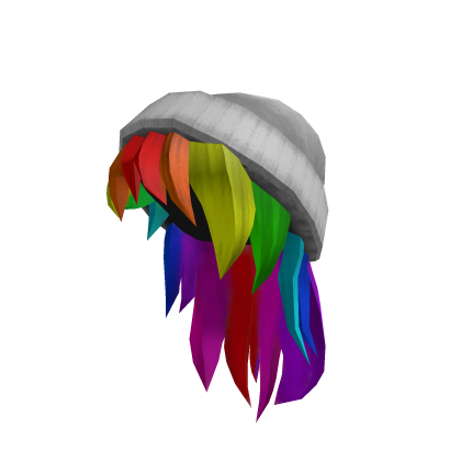White Beanie with Rainbow Hair