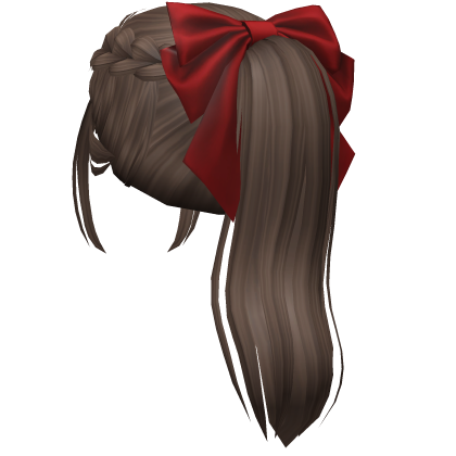 Dutch Braid Ponytail w/ Red Bow (brown) Roblox item