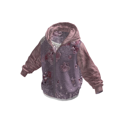 Pink Floral Graphic Zip-Up Hoodie