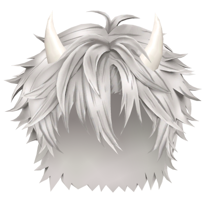 Messy White Hair w/ White Demon Devil Horns Roblox item