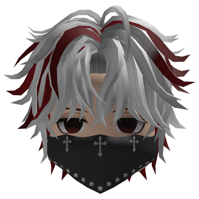 Layered Anime Hair w/ Bandana (Silver/Crimson)