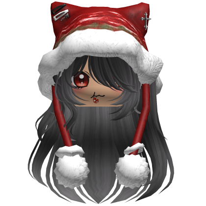 Long Black and Gray hair cute Christmas hat Y2k
