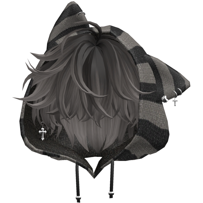 Black&Ash Messy Hair with Cat Hoodie