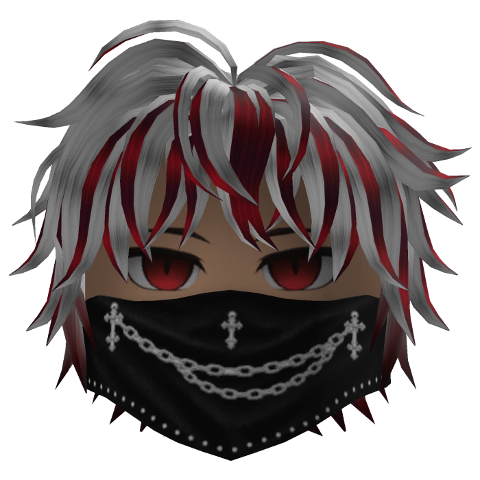 Messy Hair w/ Chain Bandana (White/Crimson)