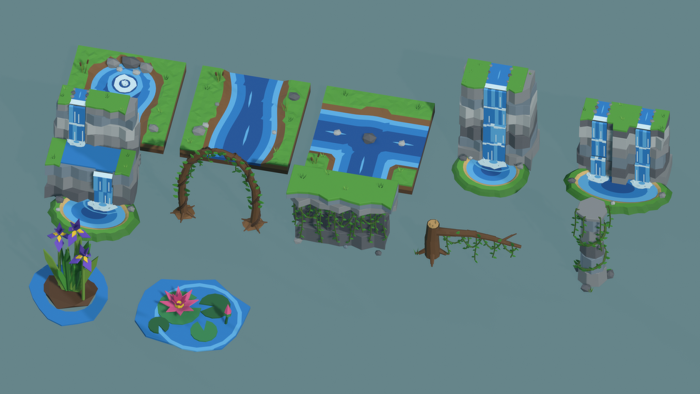 Low Poly Nature Pack x60 Waterfall Pond Cave Vine preview 10