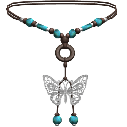 Boho Beaded Cyan Butterfly Silver Necklace