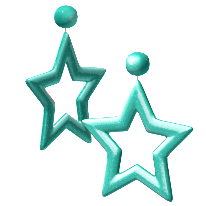 Teal Retro Gyaru Star Hoop Earrings