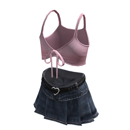 BB Y2K Urban Denim Skirt & Tied Crop Blue Denim