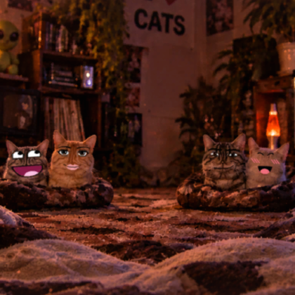 Funny Roblox Cats Faces Cozy Room Meme Background