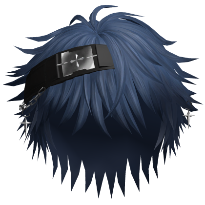 Dark Blue Y2K Messy Boy Hair w/ Headband & Cross Roblox item
