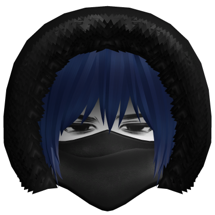 blue messy hair chill emo boy w/ mask + fur hood Roblox item