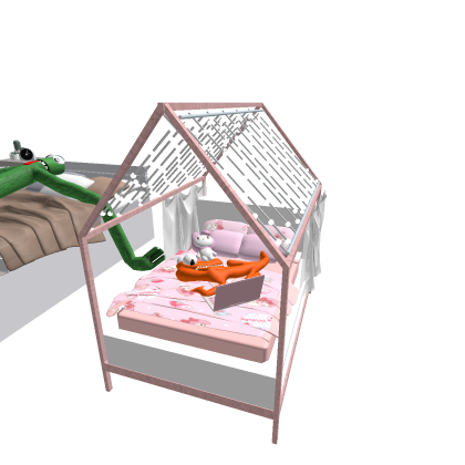 Green and orange sleeping in aesthetic beds meme