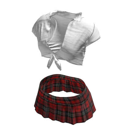 ☆ 2000s School Girl Outfit in White & Red Plaid