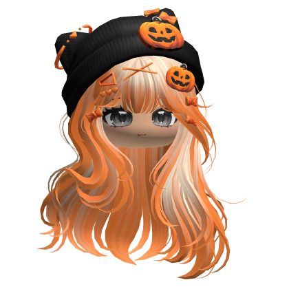 Straight Hair w/ Pumpkin Beanie (Blonde&Orange) Roblox item