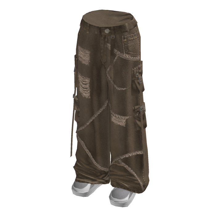 Strapped Baggy Jeans w/ Sneakers (Beige)