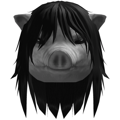 Halloween horror mask pig w black hair grayscale Roblox item